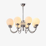 Modern Glass Globe Crown Chandelier with Elegant Chrome Curved Arms