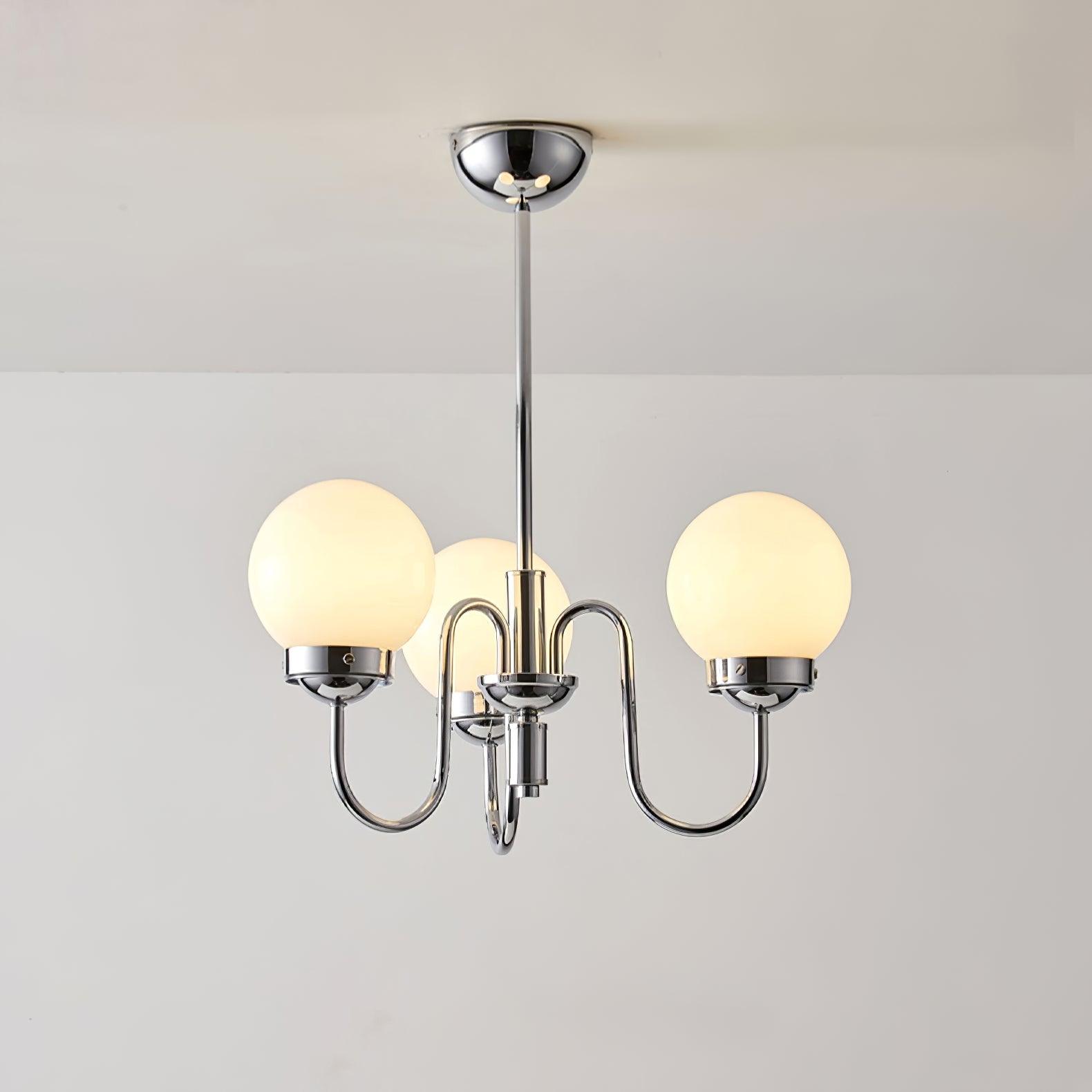 Modern Glass Globe Crown Chandelier with Elegant Chrome Curved Arms