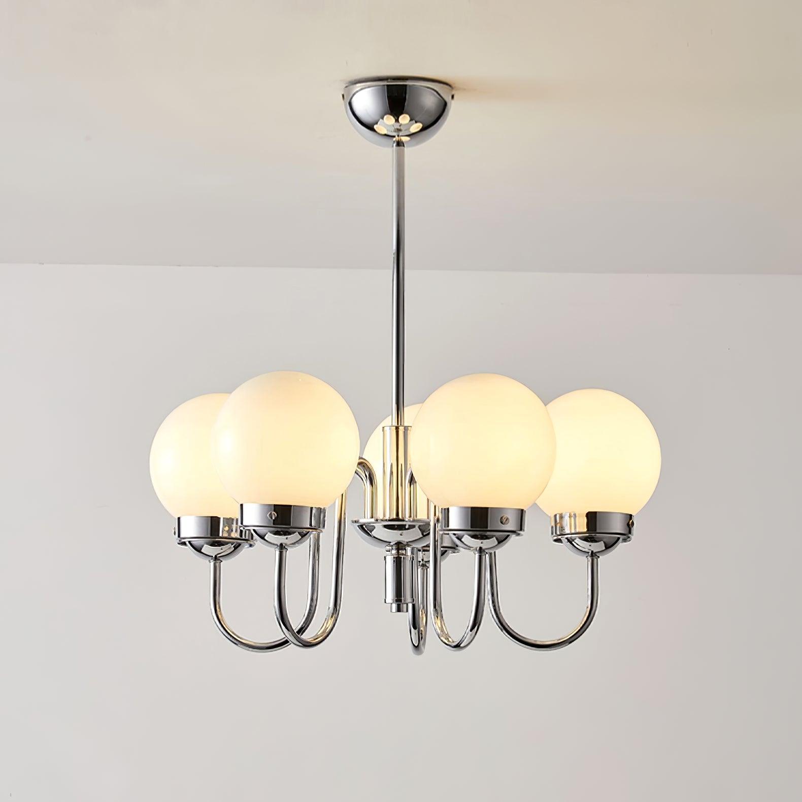 Modern Glass Globe Crown Chandelier with Elegant Chrome Curved Arms