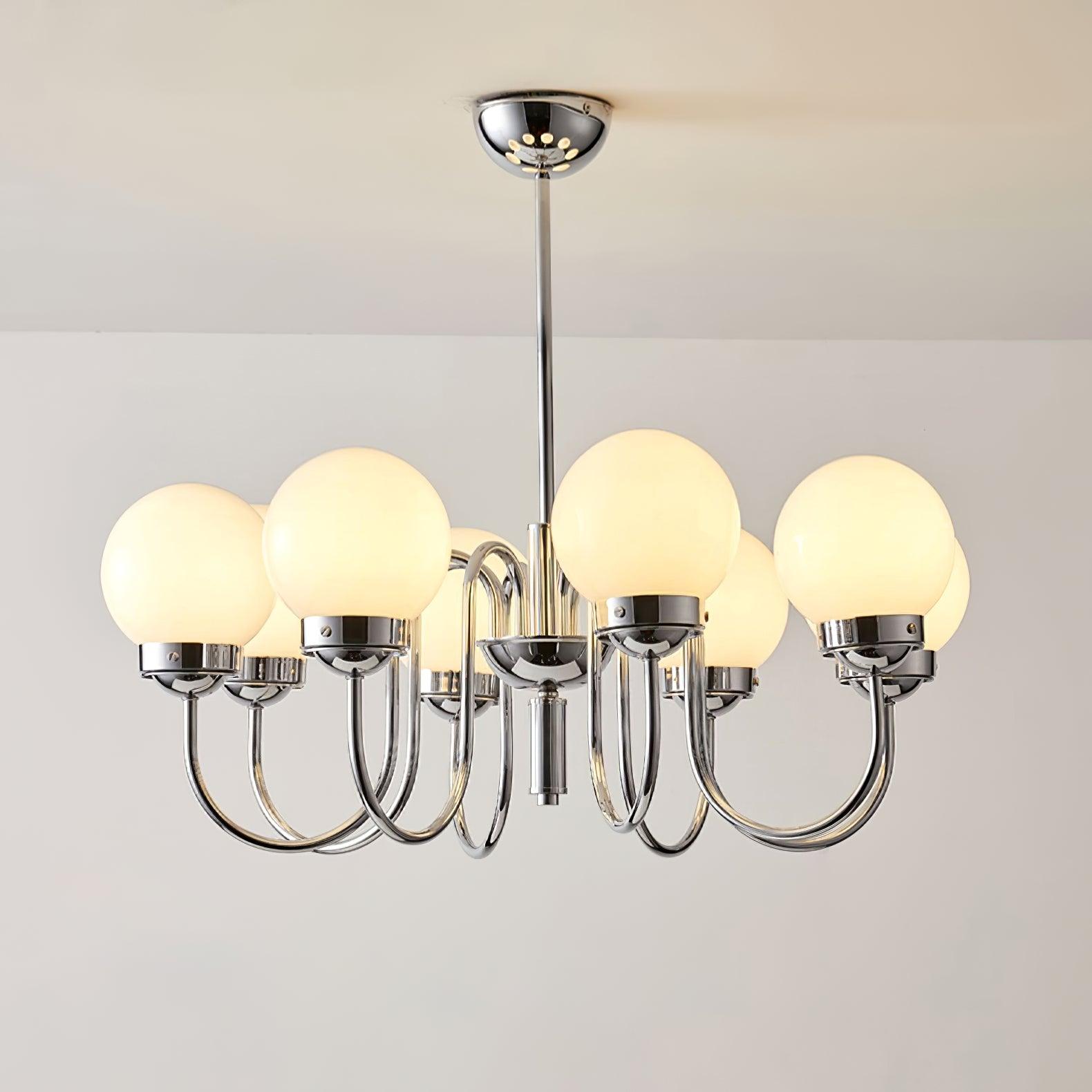 Modern Glass Globe Crown Chandelier with Elegant Chrome Curved Arms