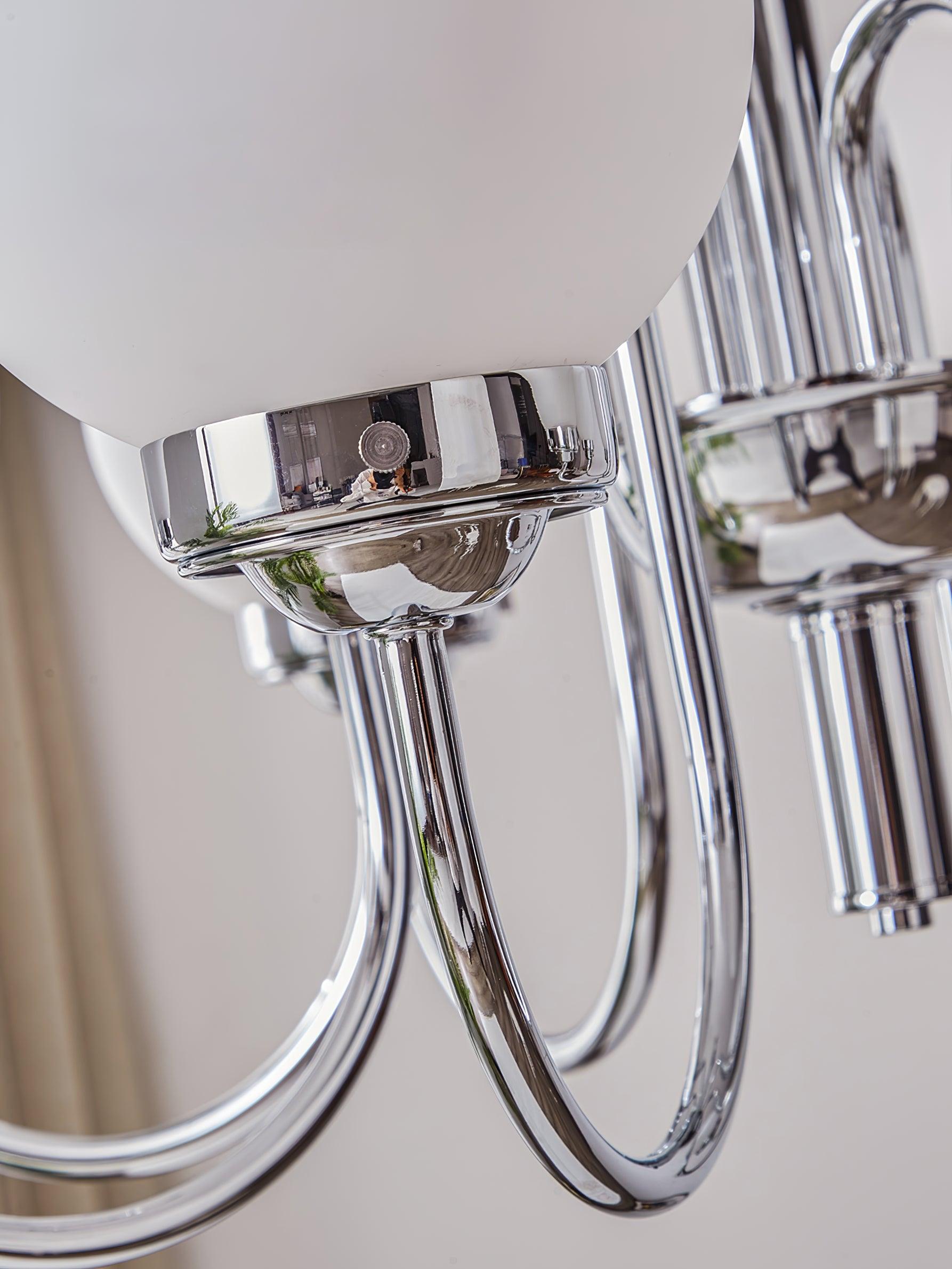 Modern Glass Globe Crown Chandelier with Elegant Chrome Curved Arms