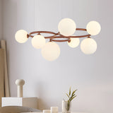 Modern Glass Globe LED Chandelier Circular 3 Color Dimming Pendant Light for Living Dining Room