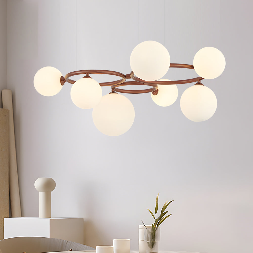 Modern Glass Globe LED Chandelier Circular 3 Color Dimming Pendant Light for Living Dining Room