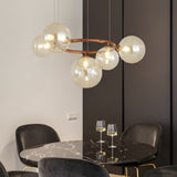 Modern Glass Globe LED Chandelier Circular 3 Color Dimming Pendant Light for Living Dining Room