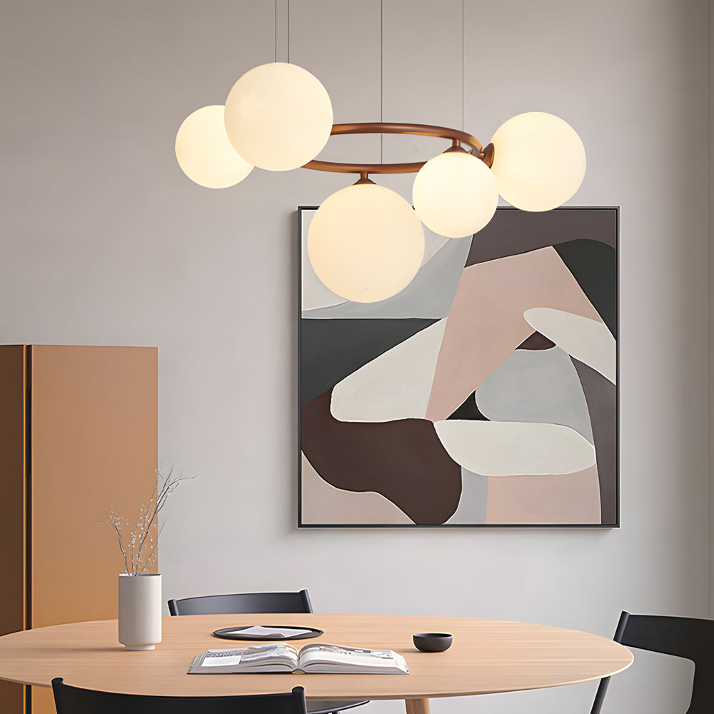 Modern Glass Globe LED Chandelier Circular 3 Color Dimming Pendant Light for Living Dining Room