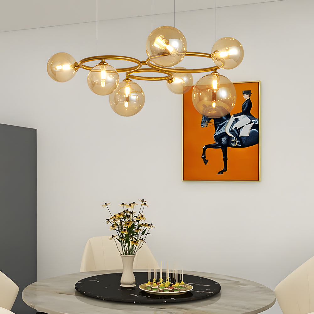 Modern Glass Globe LED Chandelier Circular 3 Color Dimming Pendant Light for Living Dining Room