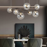 Modern Glass Globe LED Chandelier Circular 3 Color Dimming Pendant Light for Living Dining Room