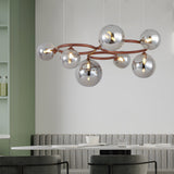 Modern Glass Globe LED Chandelier Circular 3 Color Dimming Pendant Light for Living Dining Room