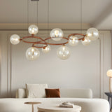 Modern Glass Globe LED Chandelier Circular 3 Color Dimming Pendant Light for Living Dining Room