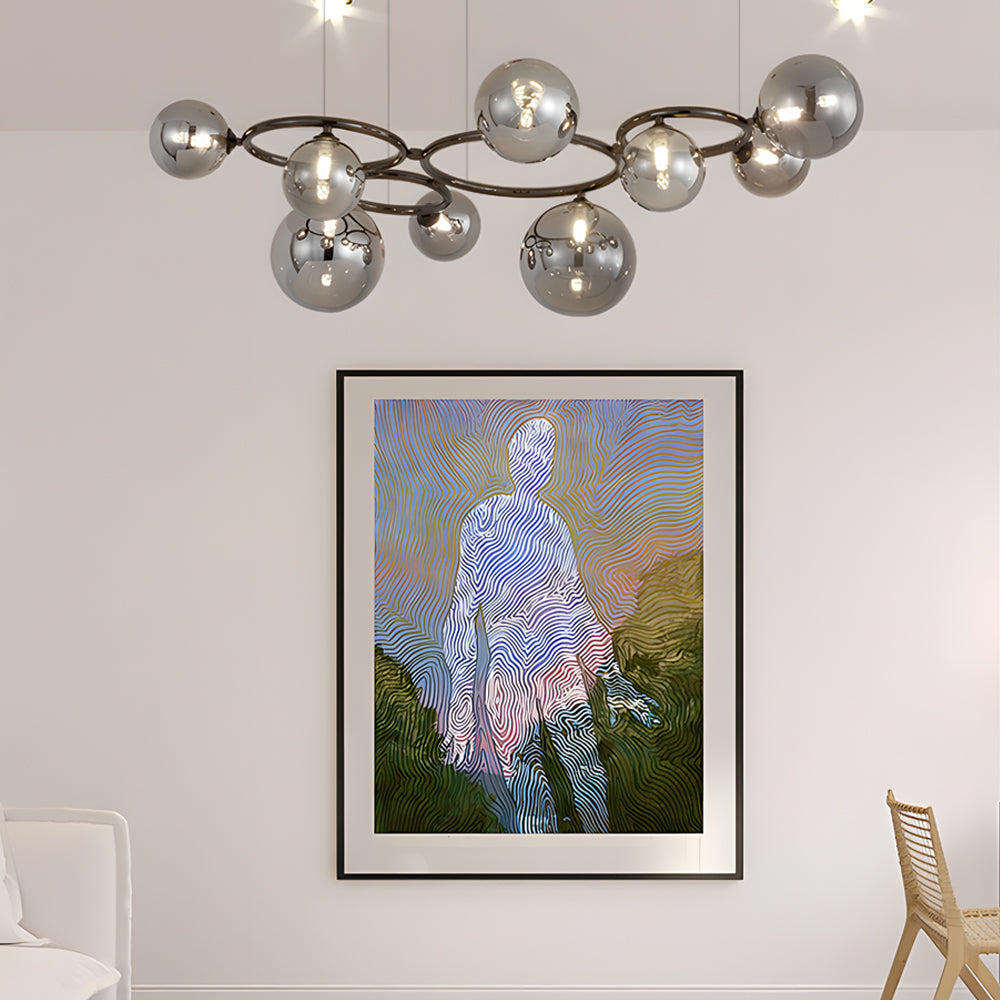 Modern Glass Globe LED Chandelier Circular 3 Color Dimming Pendant Light for Living Dining Room