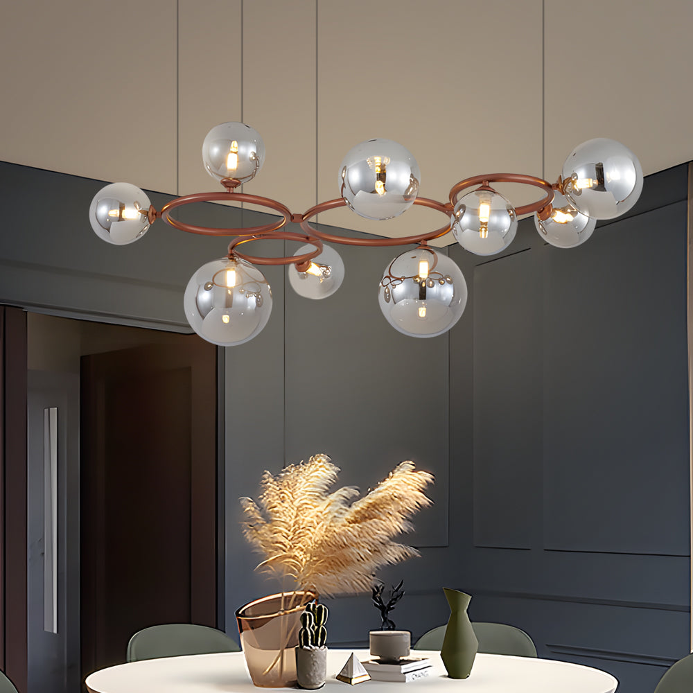 Modern Glass Globe LED Chandelier Circular 3 Color Dimming Pendant Light for Living Dining Room