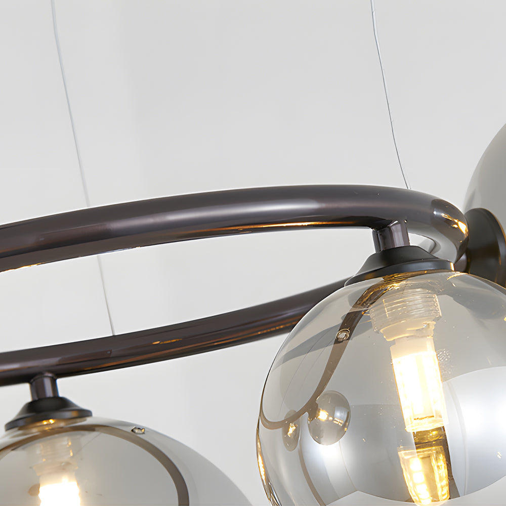 Modern Glass Globe LED Chandelier Circular 3 Color Dimming Pendant Light for Living Dining Room