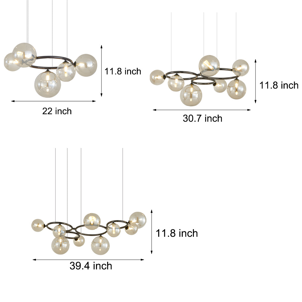 Modern Glass Globe LED Chandelier Circular 3 Color Dimming Pendant Light for Living Dining Room