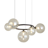 Modern Glass Globe LED Chandelier Circular 3 Color Dimming Pendant Light for Living Dining Room