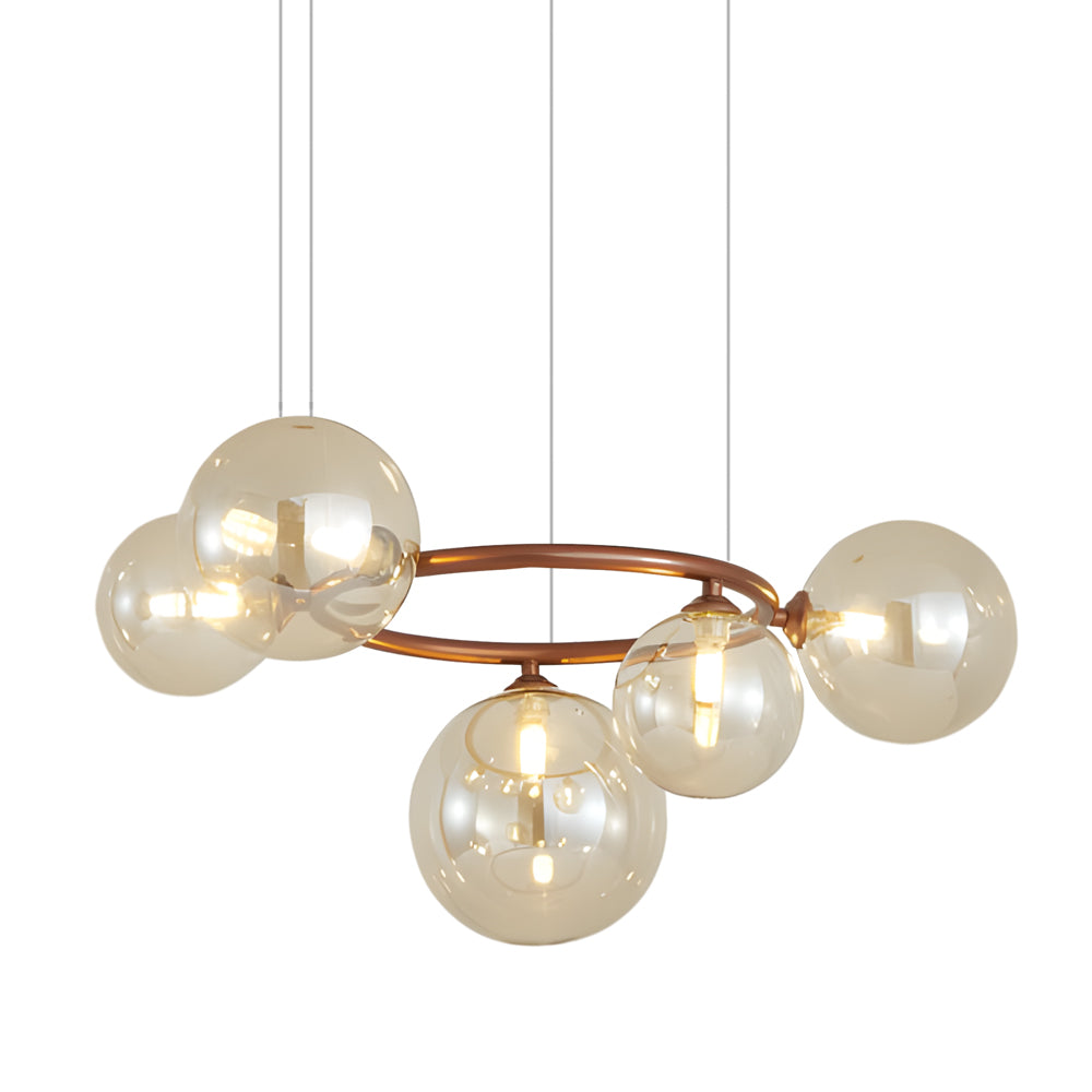 Modern Glass Globe LED Chandelier Circular 3 Color Dimming Pendant Light for Living Dining Room
