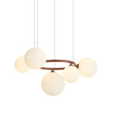 Modern Glass Globe LED Chandelier Circular 3 Color Dimming Pendant Light for Living Dining Room