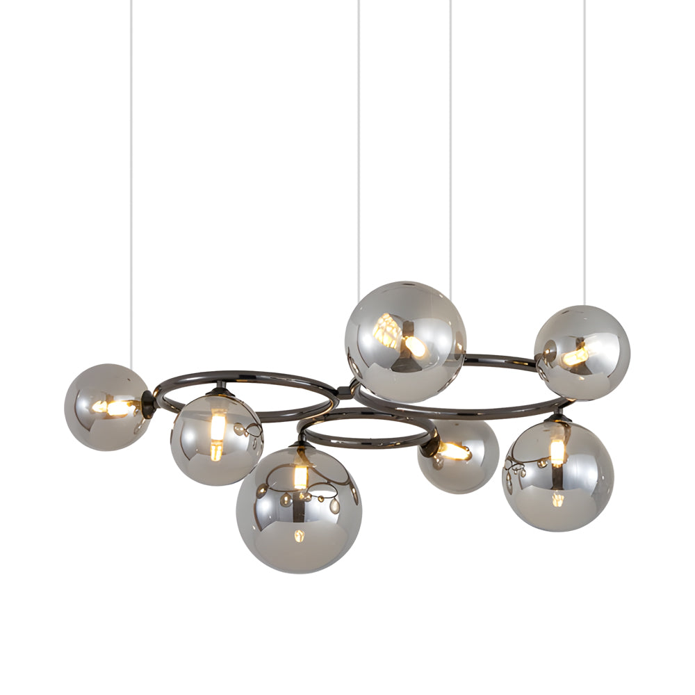 Modern Glass Globe LED Chandelier Circular 3 Color Dimming Pendant Light for Living Dining Room