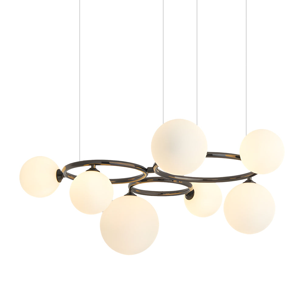 Modern Glass Globe LED Chandelier Circular 3 Color Dimming Pendant Light for Living Dining Room