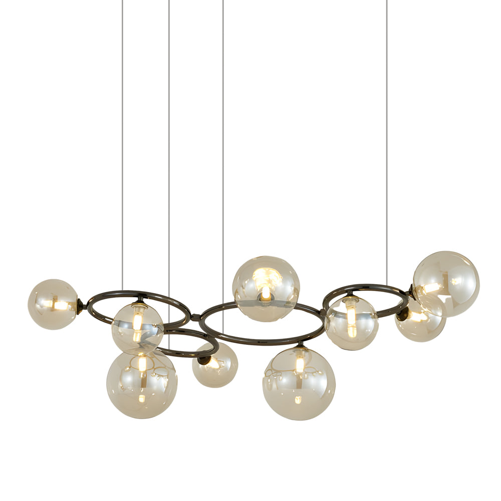 Modern Glass Globe LED Chandelier Circular 3 Color Dimming Pendant Light for Living Dining Room