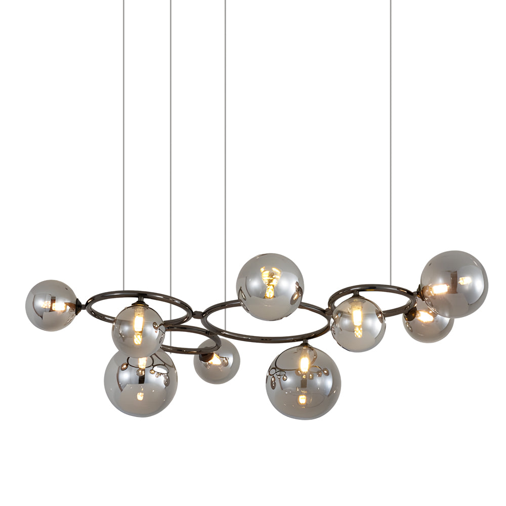 Modern Glass Globe LED Chandelier Circular 3 Color Dimming Pendant Light for Living Dining Room