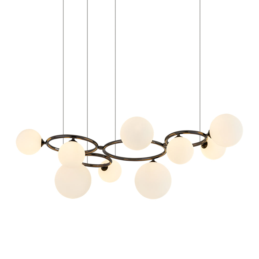 Modern Glass Globe LED Chandelier Circular 3 Color Dimming Pendant Light for Living Dining Room
