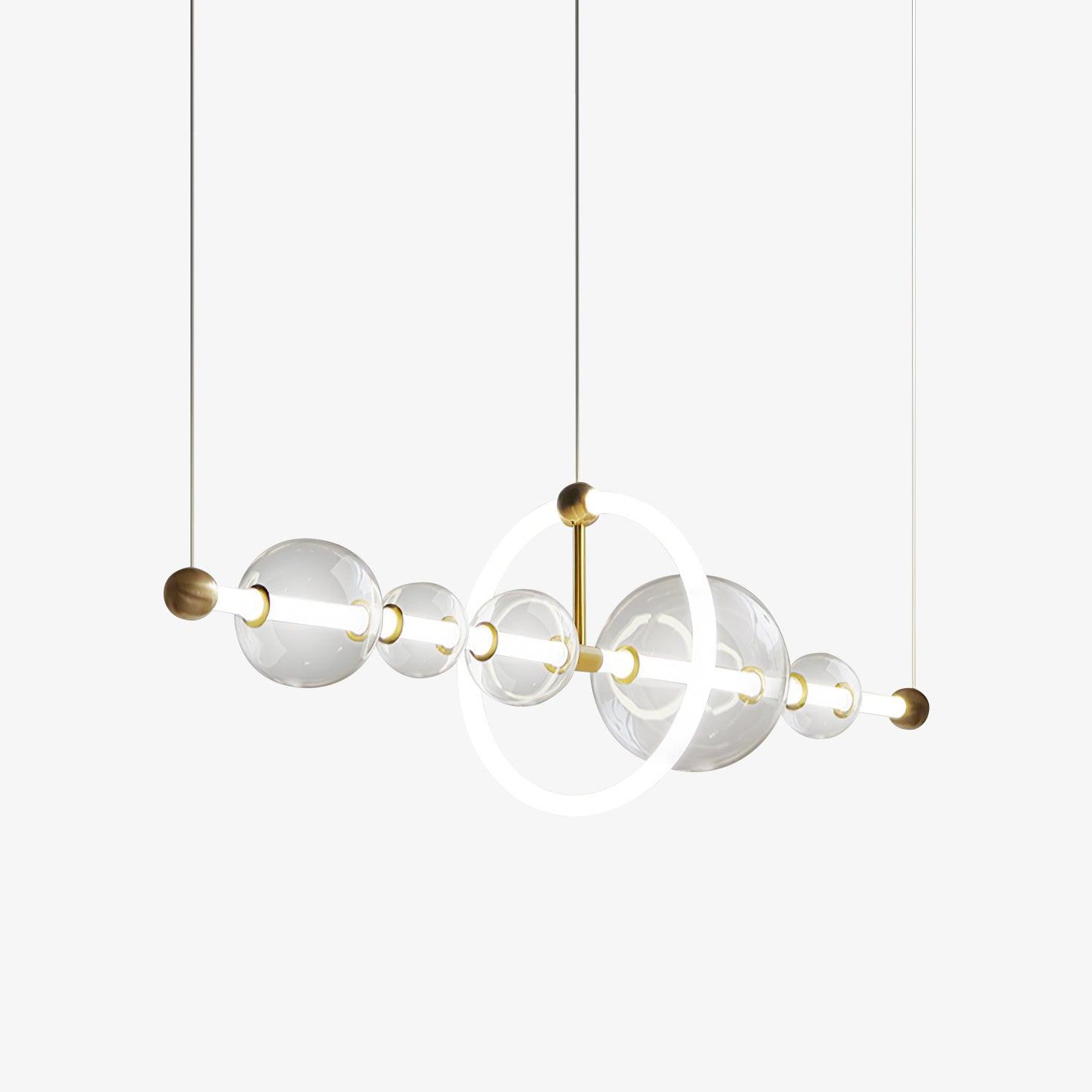 Modern Glass Globe LED Chandelier Gold Ring Pendant Light for Dining Room and Living Space