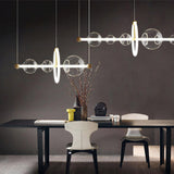 Modern Glass Globe LED Chandelier Gold Ring Pendant Light for Dining Room and Living Space
