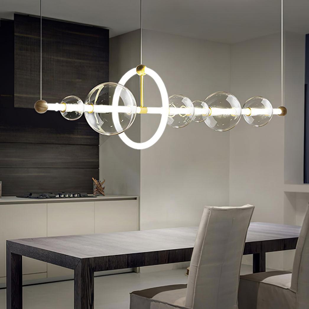 Modern Glass Globe LED Chandelier Gold Ring Pendant Light for Dining Room and Living Space