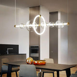 Modern Glass Globe LED Chandelier Gold Ring Pendant Light for Dining Room and Living Space