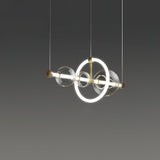 Modern Glass Globe LED Chandelier Gold Ring Pendant Light for Dining Room and Living Space