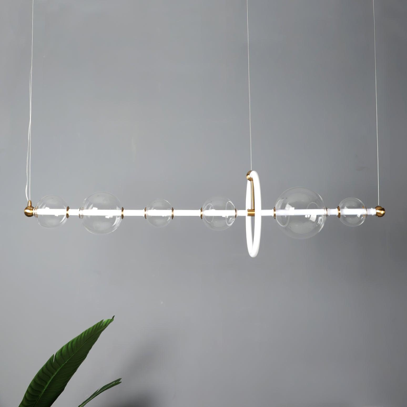 Modern Glass Globe LED Chandelier Gold Ring Pendant Light for Dining Room and Living Space