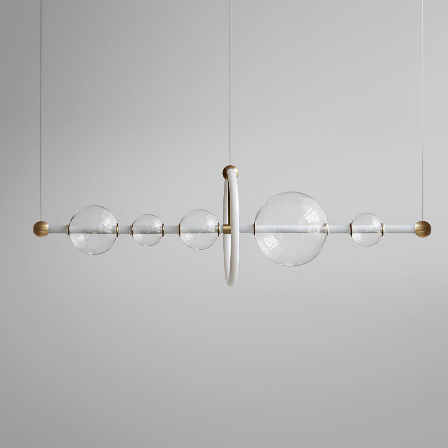 Modern Glass Globe LED Chandelier Gold Ring Pendant Light for Dining Room and Living Space
