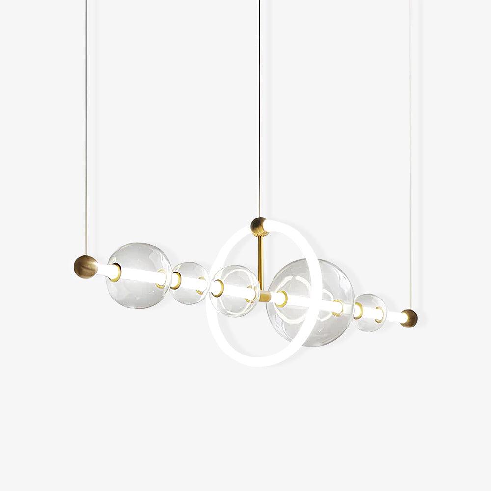 Modern Glass Globe LED Chandelier Gold Ring Pendant Light for Dining Room and Living Space