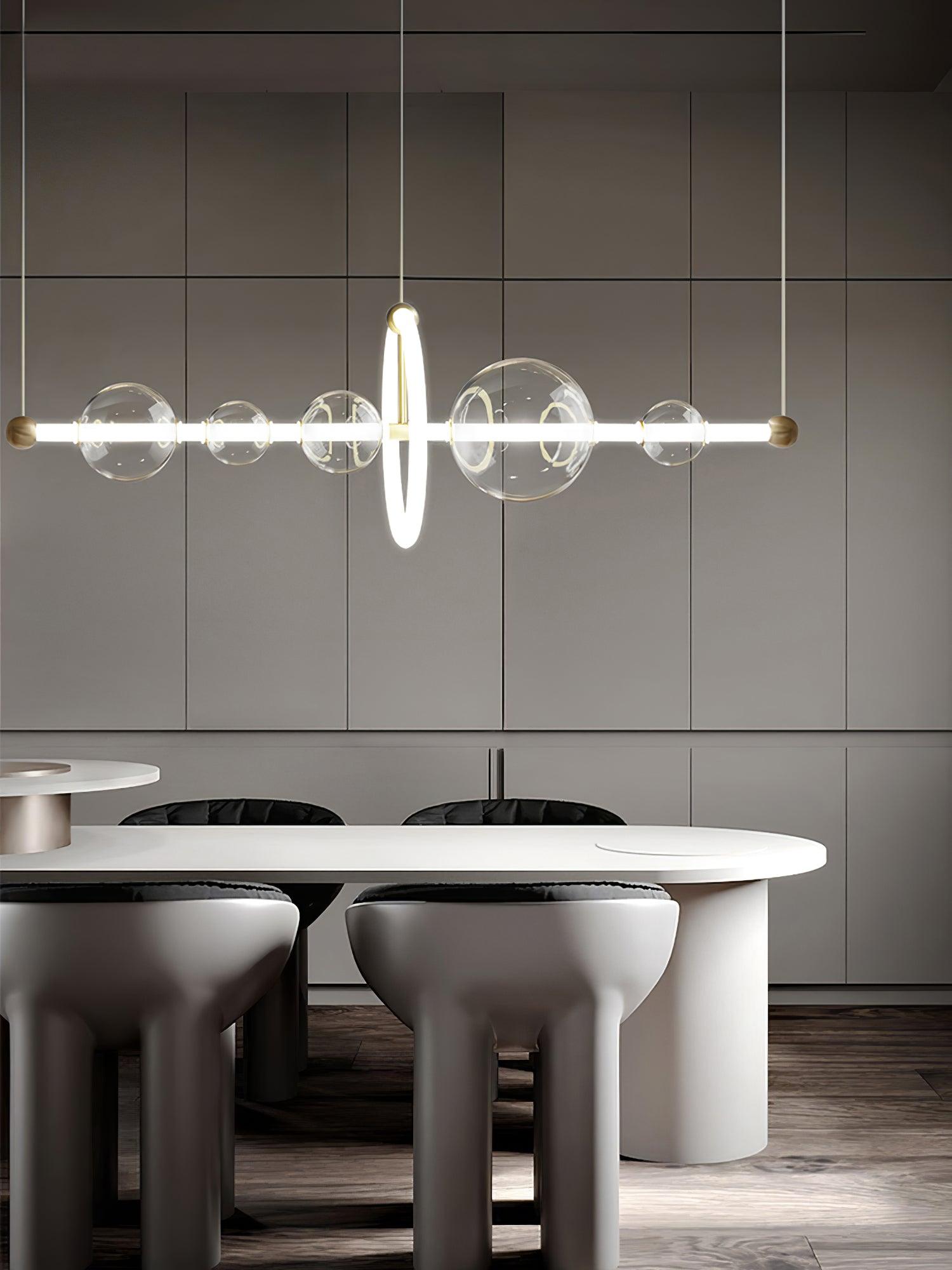 Modern Glass Globe LED Chandelier Gold Ring Pendant Light for Dining Room and Living Space