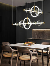Modern Glass Globe LED Chandelier Gold Ring Pendant Light for Dining Room and Living Space