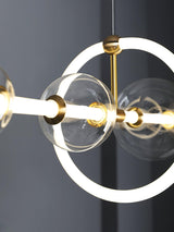 Modern Glass Globe LED Chandelier Gold Ring Pendant Light for Dining Room and Living Space