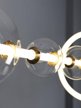 Modern Glass Globe LED Chandelier Gold Ring Pendant Light for Dining Room and Living Space