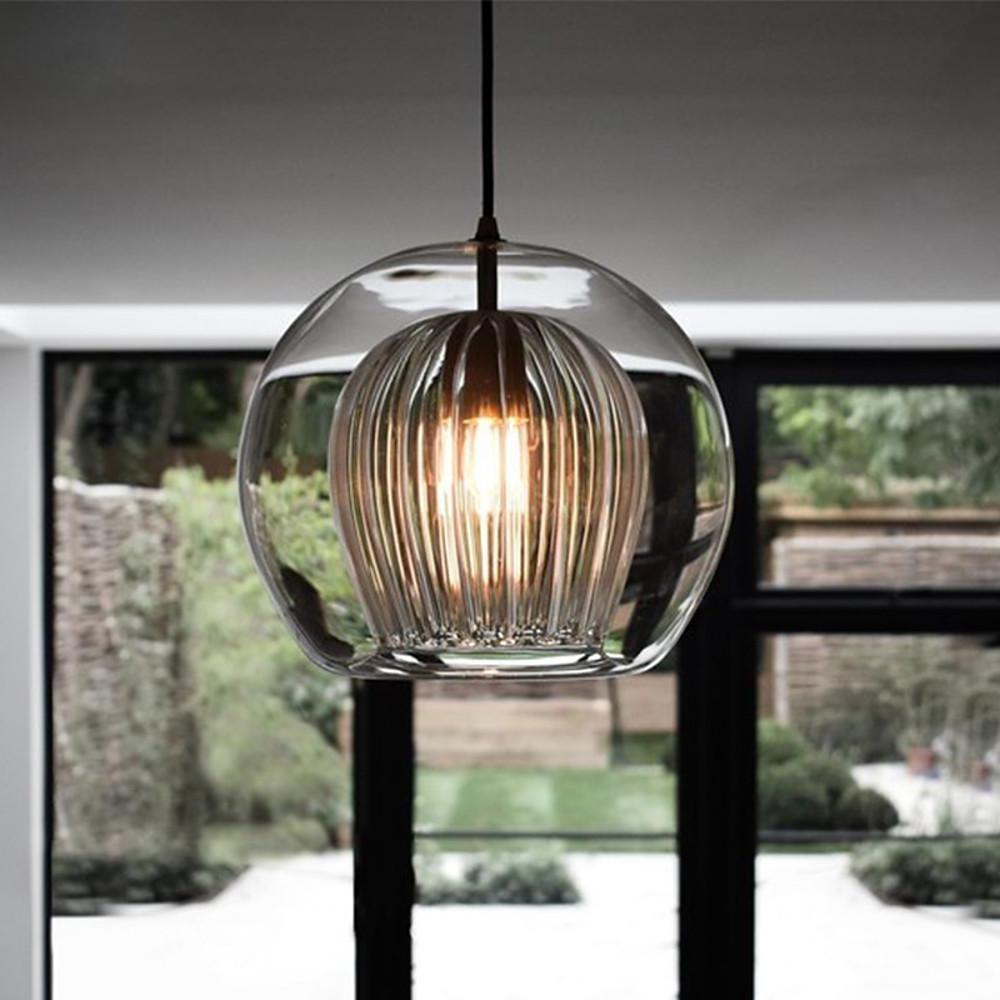 Modern Glass Globe LED Pendant Light Copper Single Head Hanging Lamp for Island Lighting