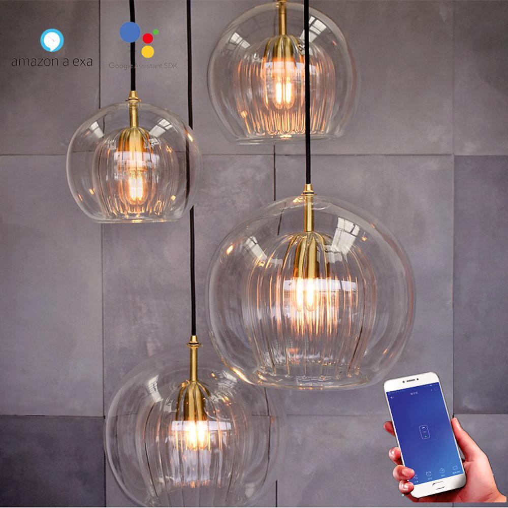 Modern Glass Globe LED Pendant Light Copper Single Head Hanging Lamp for Island Lighting