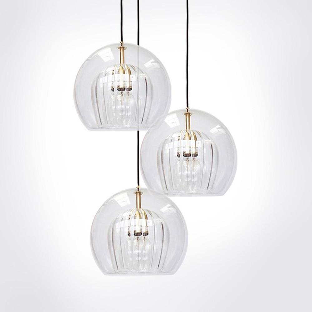 Modern Glass Globe LED Pendant Light Copper Single Head Hanging Lamp for Island Lighting