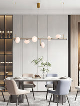 Modern Glass Globe Linear Chandelier Sphere Balance Asymmetrical Gold Pendant Light for Dining Room
