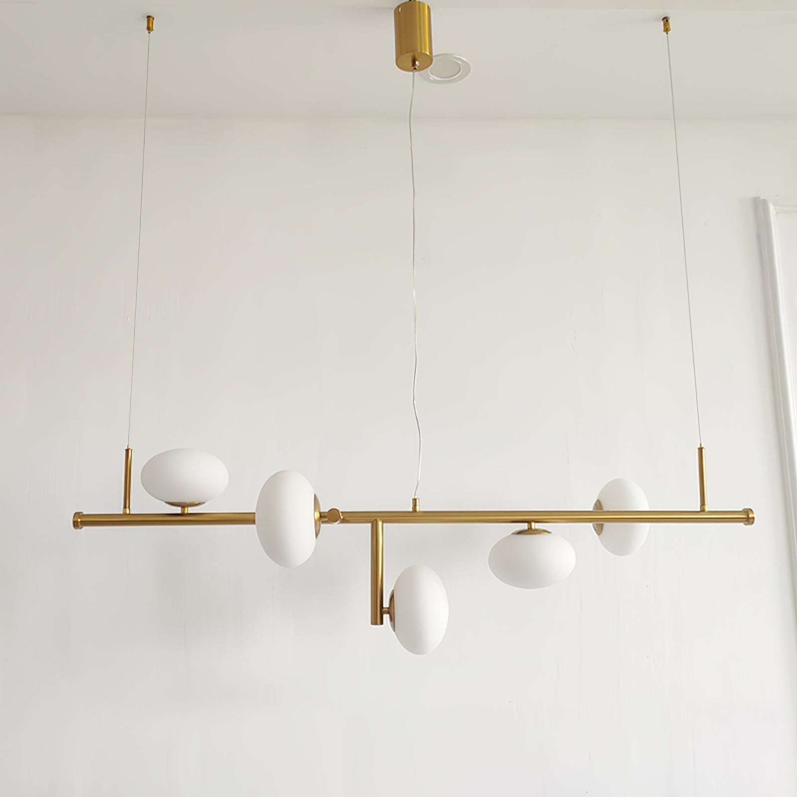 Modern Glass Globe Linear Chandelier Sphere Balance Asymmetrical Gold Pendant Light for Dining Room