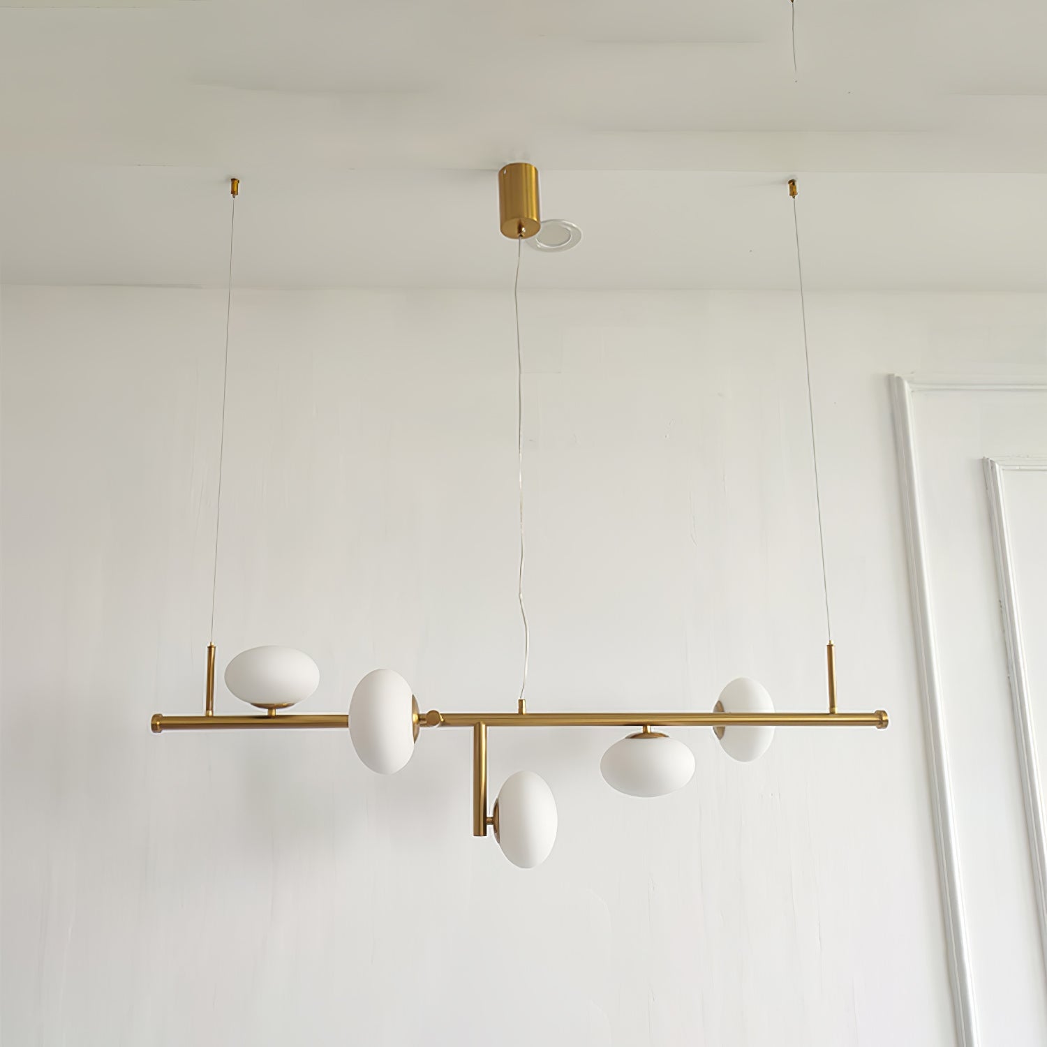 Modern Glass Globe Linear Chandelier Sphere Balance Asymmetrical Gold Pendant Light for Dining Room