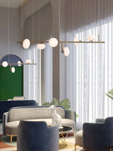 Modern Glass Globe Linear Chandelier Sphere Balance Asymmetrical Gold Pendant Light for Dining Room