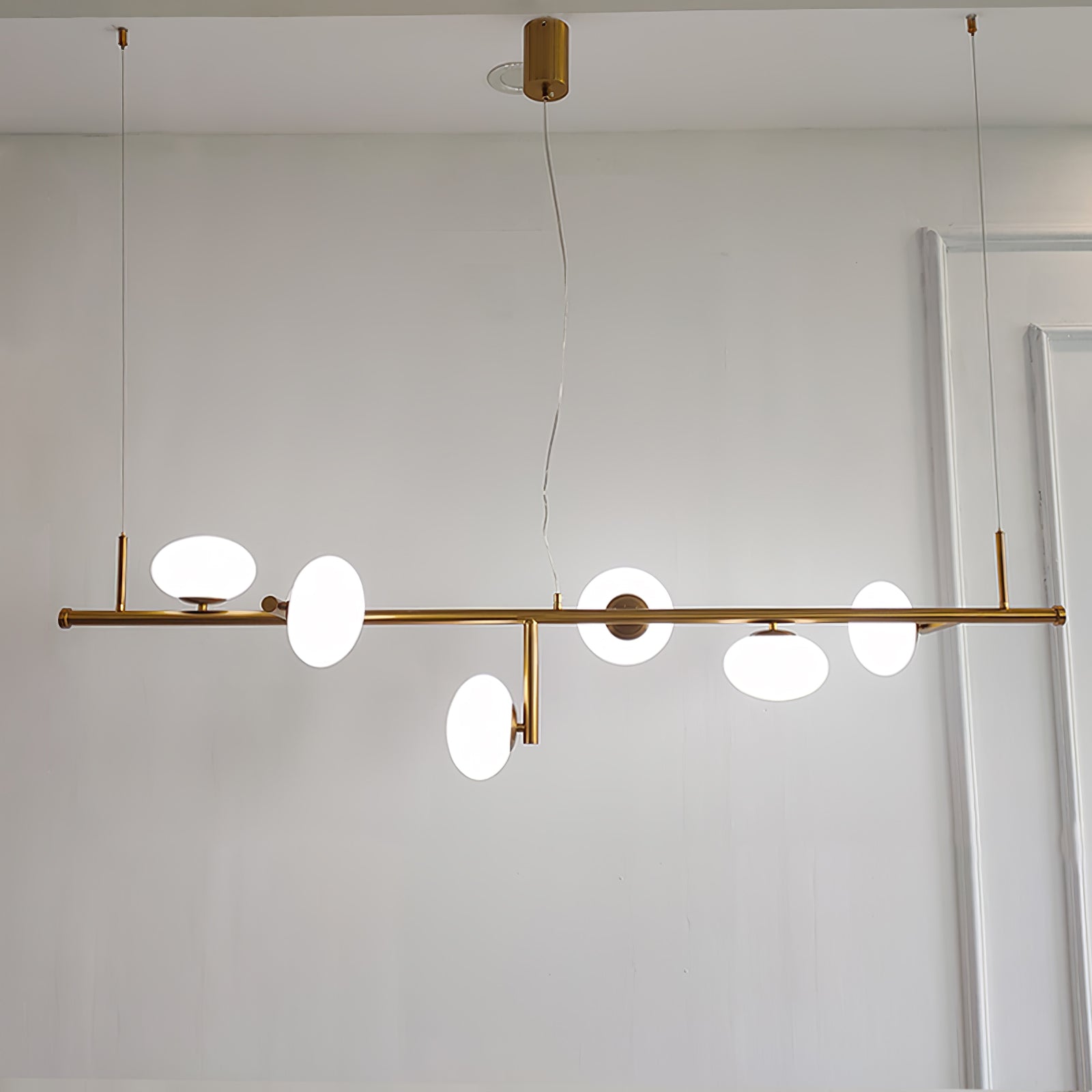 Modern Glass Globe Linear Chandelier Sphere Balance Asymmetrical Gold Pendant Light for Dining Room