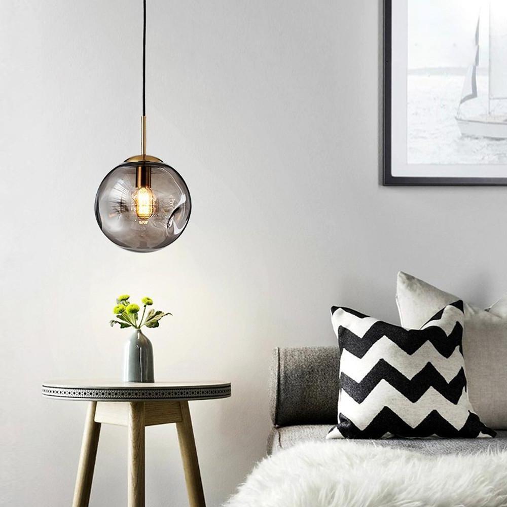 Modern Glass Globe Pendant Light Electroplated LED Hanging Lamp for Kitchen Island
