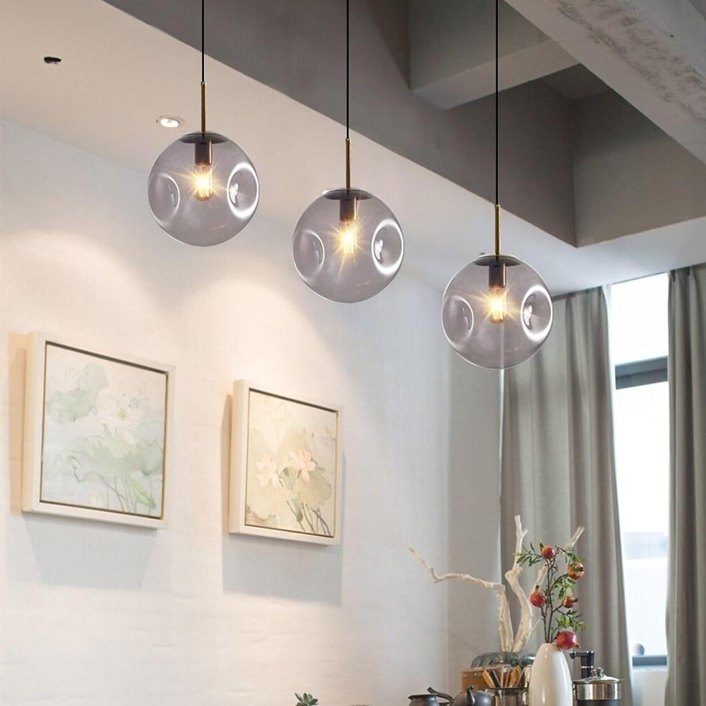 Modern Glass Globe Pendant Light Gold Metal Nordic Hanging Lamp for Kitchen Island and Dining Room