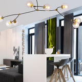 Modern Glass Globe Pendant Light with 8 LEDs and Electroplated Metal Branch Design