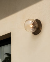 Modern Glass Globe Wall Sconce and Ceiling Lamp with Brass Metal Disc for Elegant Interior Decor