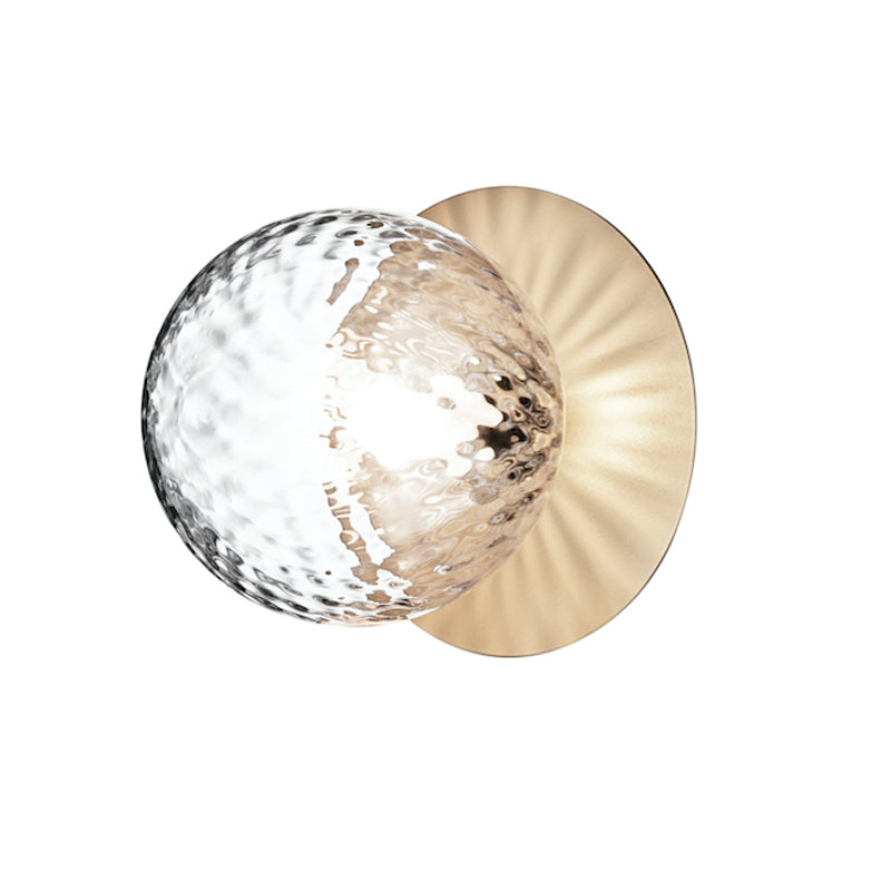 Modern Glass Globe Wall Sconce and Ceiling Lamp with Brass Metal Disc for Elegant Interior Decor
